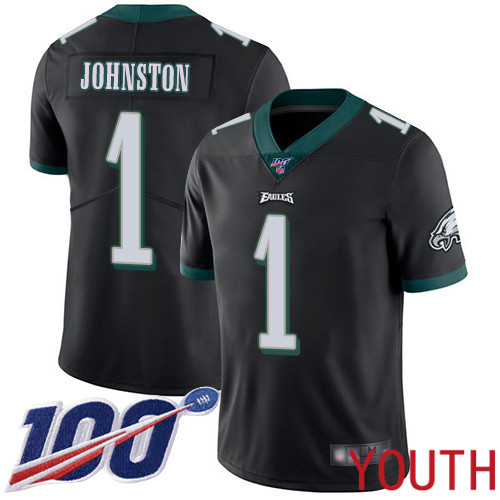 Youth Philadelphia Eagles 1 Cameron Johnston Black Alternate Vapor Untouchable NFL Jersey Limited Player 100th